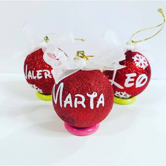 Bolas de navidad personalizadas Purpurina Roja