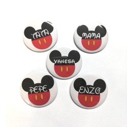 Chapas de 50mm con tu nombre Mickey/Minnie